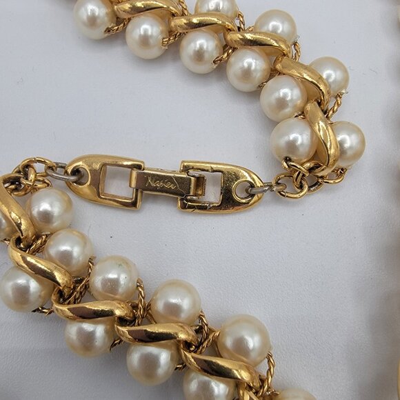 Vintage Napier Double Strand Faux Pearl Gold-tone Link Necklace - Picture 4 of 7